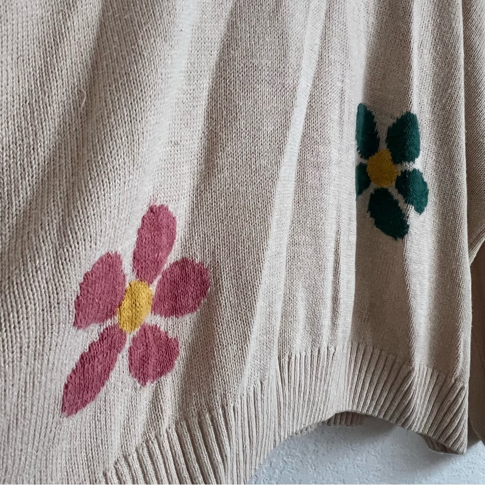 Cato Beige V-Neck Long Sleeve Sweater with Colorful Floral Knit Women’s 22/24W - Picture 5 of 9